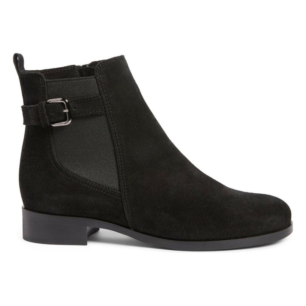 $400 La Canadienne Sterling Waterproof Bootie BLACK BUCKLE MOTO SUEDE 8 (B20)